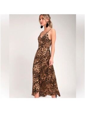 Lulu's Leopard Print Slip Midi Dress - Brown & Black